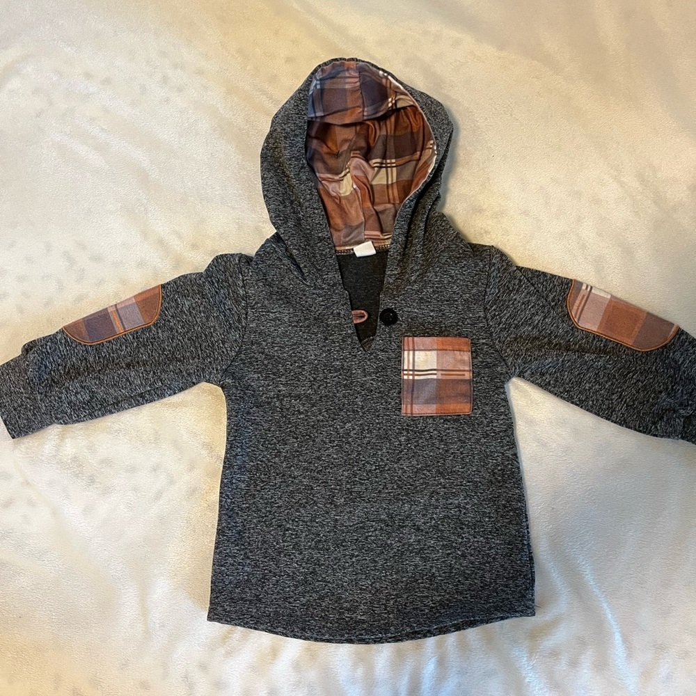 Toddler Boy Long Sleeve Hooded Shirt.